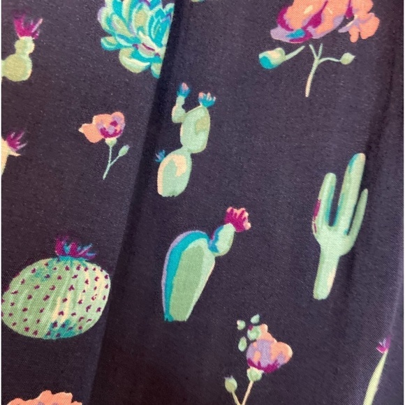 Roper~Navy Cactus Print Peasant Blouse~Empire Waist~Sheer Bell Sleeves~Size S - Picture 4 of 11